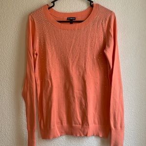 Express orange long sleeve sweater with rhinestones